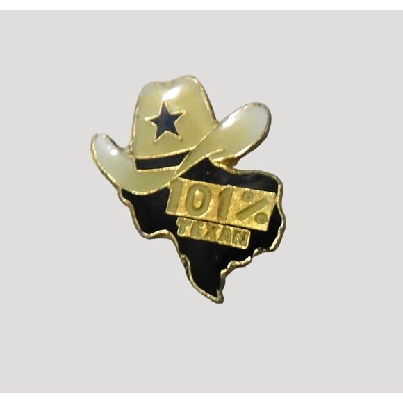 Other - 101% Texan Pin Lone Star State Cowboy Hat Enamel Lapel Pinback Badge Gold Tone
